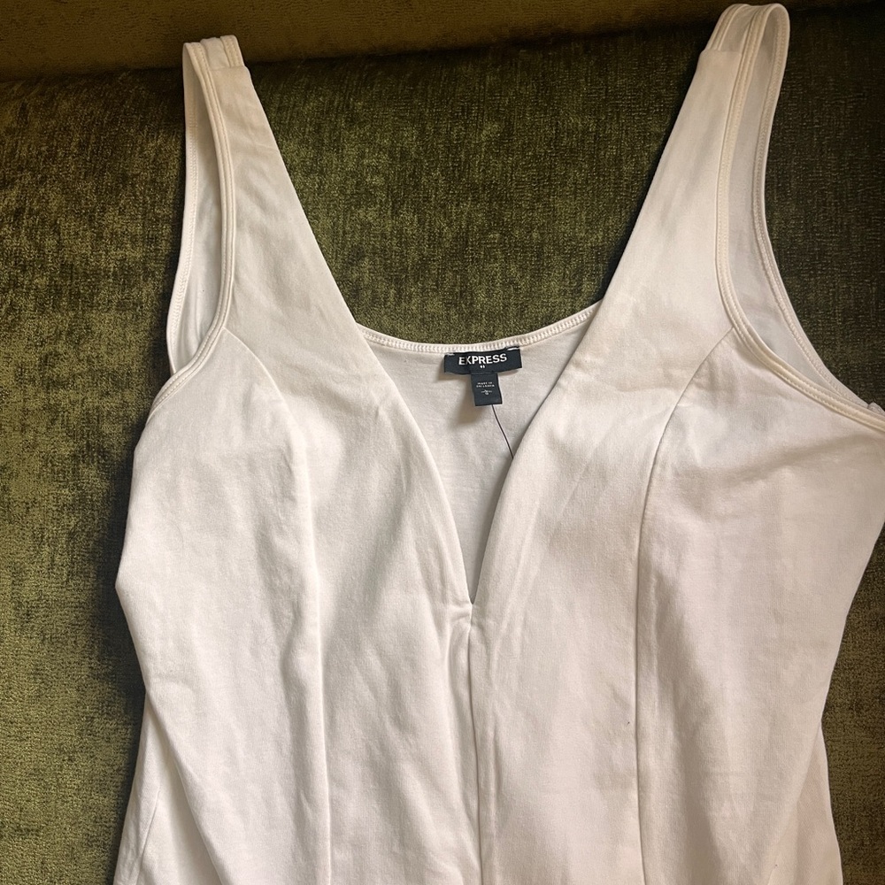 Express Women's White Deep V-Neck Tank Body suit